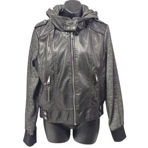 Urbanology Women's Black Faux Leather Hooded Zip Up Lined  Jacket Size XL